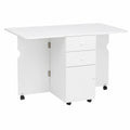 Tavolo da Cucina a Ribalta Pranzo Pieghevole 120 × 80 × 75 cm Bianco, 2 Cassetti, Armadietto ad Ante, 6 Ruote, in Truciolato