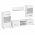 Unità TV 5 Pezzi con Illuminazione a LED Bianco Opaco Truciolato, set Completo Mobili Soggiorno con Contenitore e Ante a Ribalta, Soluzione