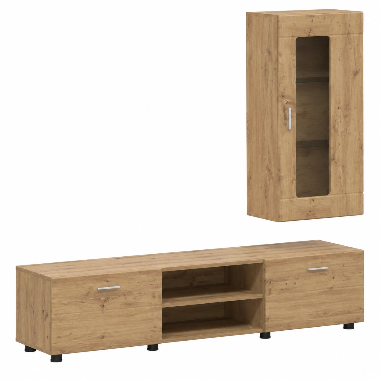 Florin - set di mobili per TV, in legno di quercia Artisan, 150 × 39 × 30 cm, con 2 cassetti, 8 tavole