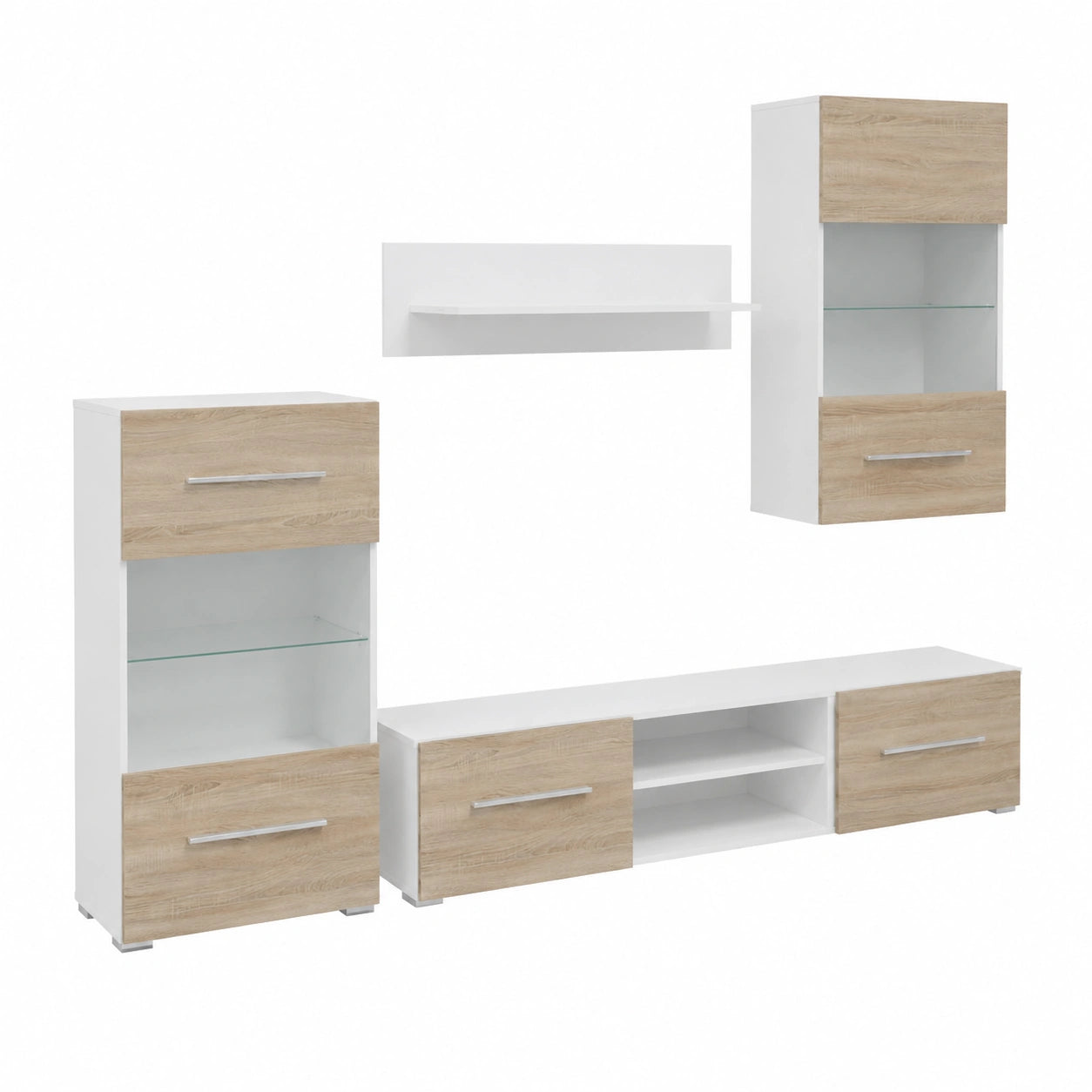 Mobile TV 5 Pezzi con Illuminazione a LED Rovere Sonoma Truciolato set Completo Pensile Armadio Credenze Mensola a Muro per Soggiorno Moderno