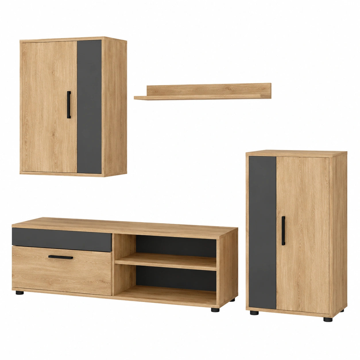 Vicco Parete attrezzata Berno, Rovere dorato, antracite, set di 4, adatto per la conservazione di dispositivi multimediali e accessori
