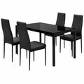 Sedie in ecopelle nera con piano in vetro temperato e telaio in ferro, set da pranzo compatto completo per soggiorno e sala da pranzo, moderno