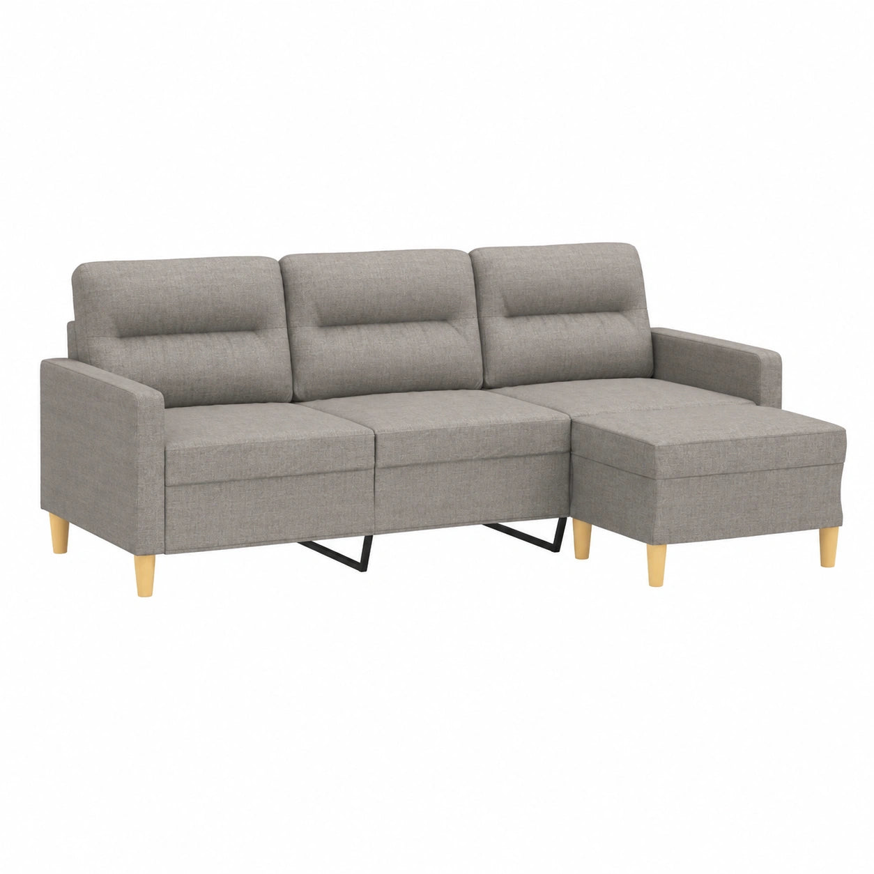 Divano 3 Posti con Sgabello Tortora Larghezza Seduta 180 cm Rivestimento in Tessuto Robusto per Soggiorno Confortevole Imbottitura set di Mobili