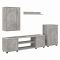 Set di mobili per TV da parete, 4 pezzi, grigio cemento, moderno set di mobili per TV in legno con Lowboard, pensile e mensola da parete per soggiorno