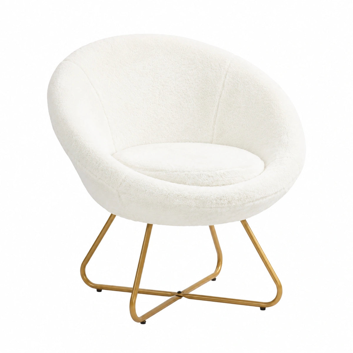 Poltrona da Camera da Letto in Finta Pelliccia 75 × 66 × 79 cm Bianco, Poltrona Salotto Imbottita, Gambe in Metallo Dorato, Piedini Antiscivolo