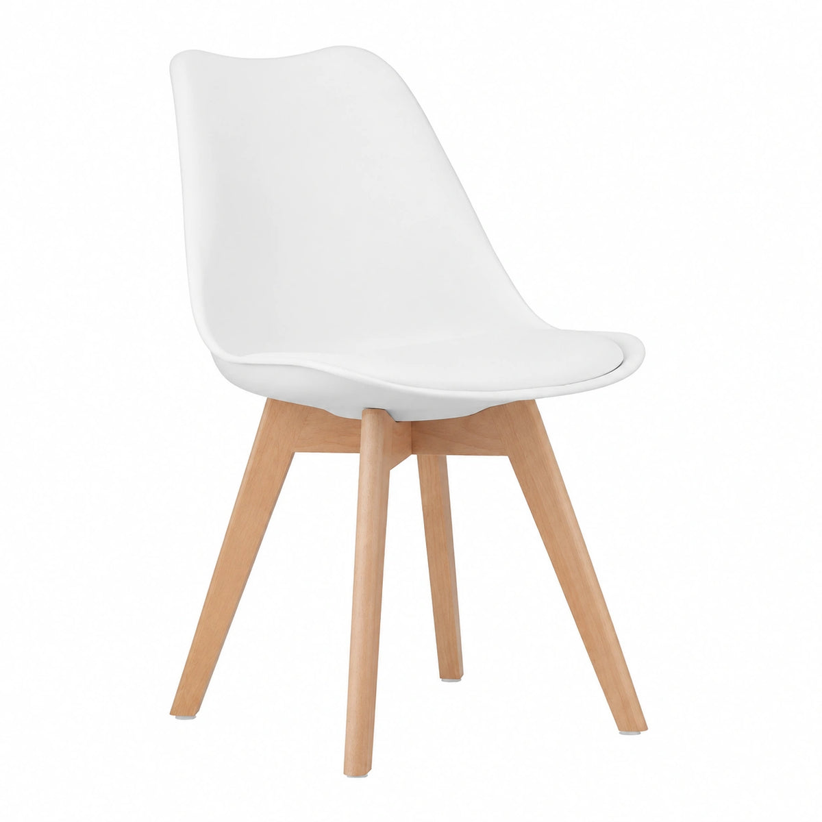 Sedie Cucina Plastica set da 2 - Bianche Sedie Sala da Pranzo Moderne - Gambe di Sedia in Legno di Faggio - Pellame Sintetico Vellutato