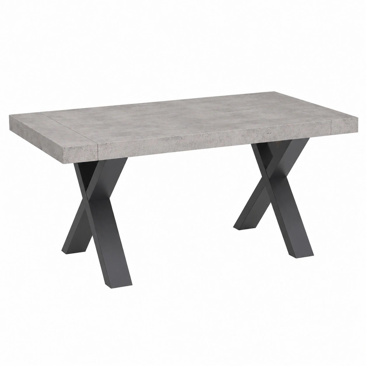 Tavolo da pranzo Oliver allungabile moderno in legno Effetto CEMENTO con gambe a X antracite, elegante per sala soggiorno (160, 240 × 90 cm)