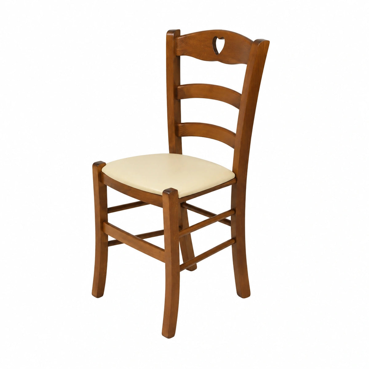 Sedie modello Cuore per cucina bar e sala da pranzo, robusta struttura in Legno di faggio color noce chiaro e seduta rivestita in pelle artificiale