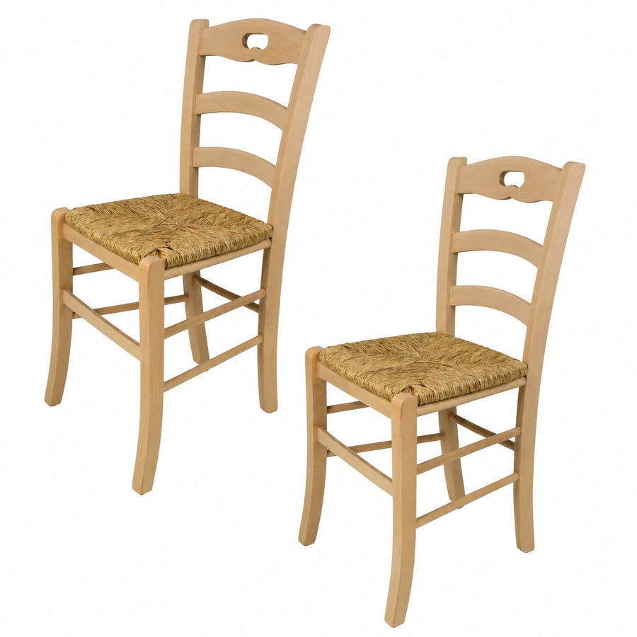 Sedie modello Savoie per cucina bar e sala da pranzo, robusta struttura in legno di faggio levigato, non trattato, 100% naturale e seduta in paglia